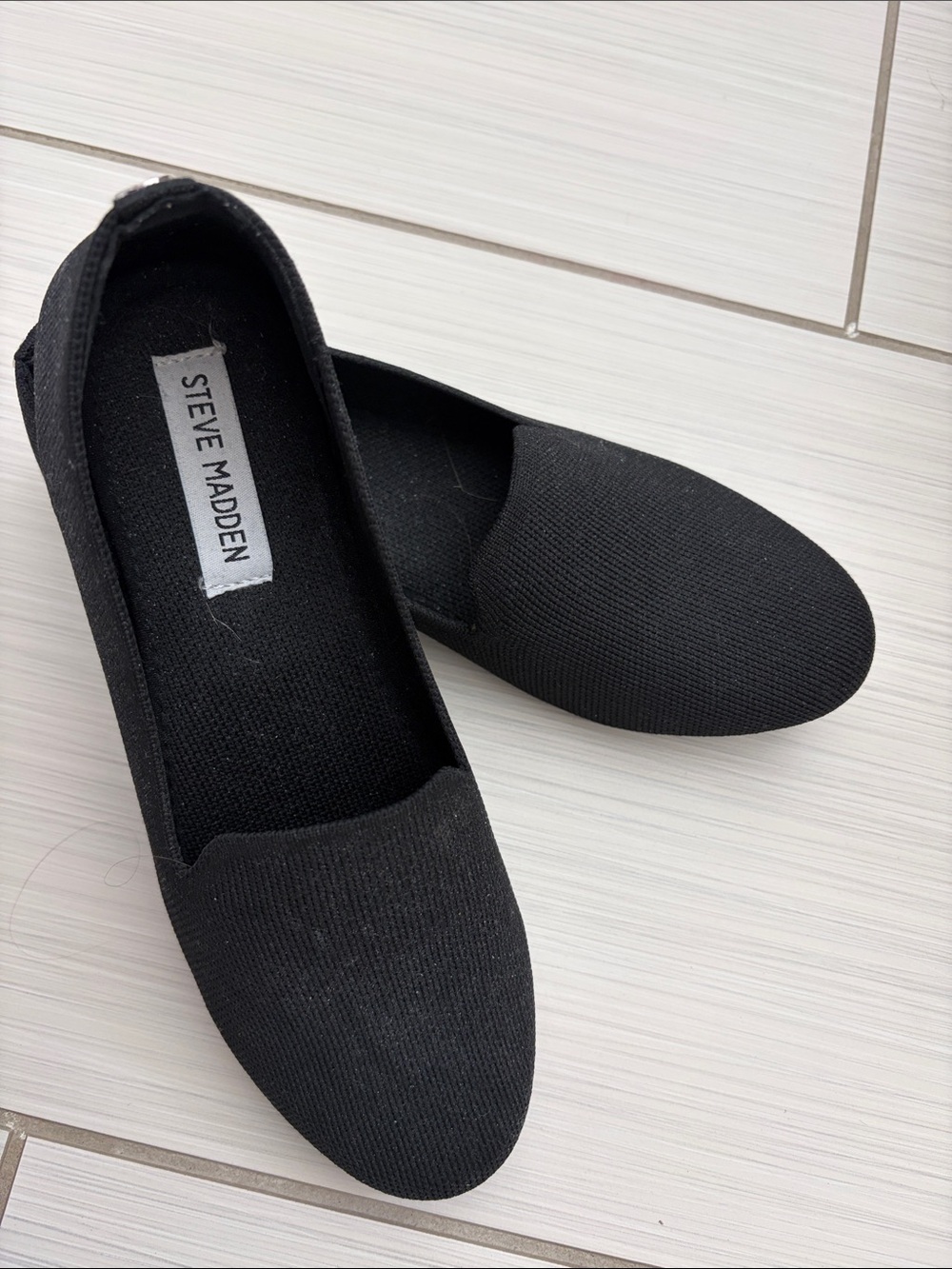 Steve Madden Black Knit Slip-On Loafers - Picture 2 of 4